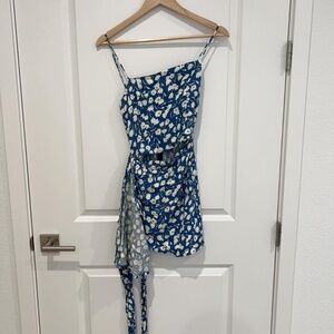 Reformation Blue & White Floral Mini Wrap Dress